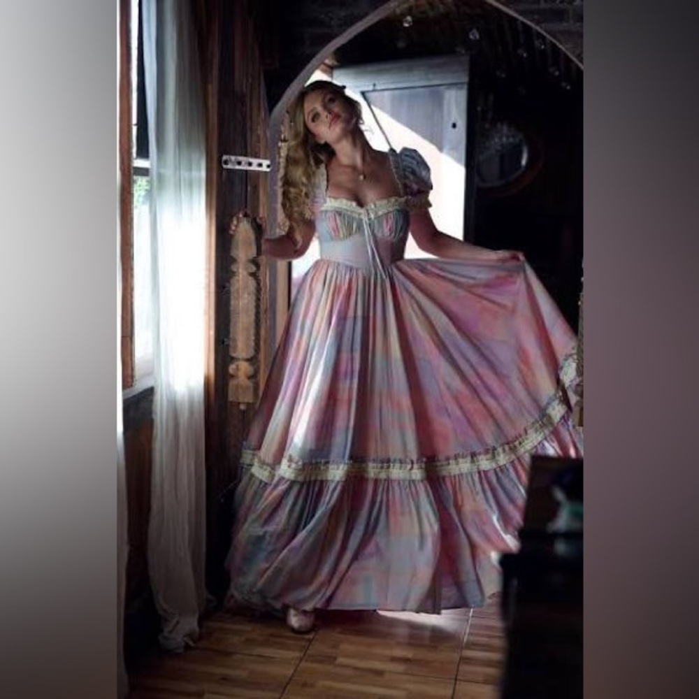 Selkie Patchwork Ashbury Maxi Dress Rainbow Plaid Lace Renaissance Gown